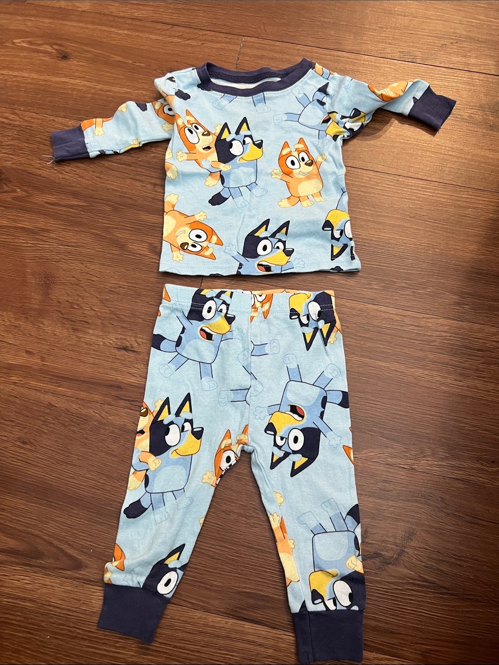 Blue Kids Pajama Set with Cartoon Character Print